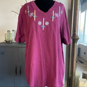 Vintage Southwest Turquoise Casual TShirt Maroon Large